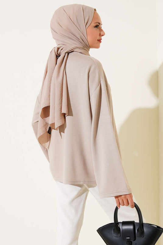 Loyşa Düşük Omuz Basic Tunik Bej