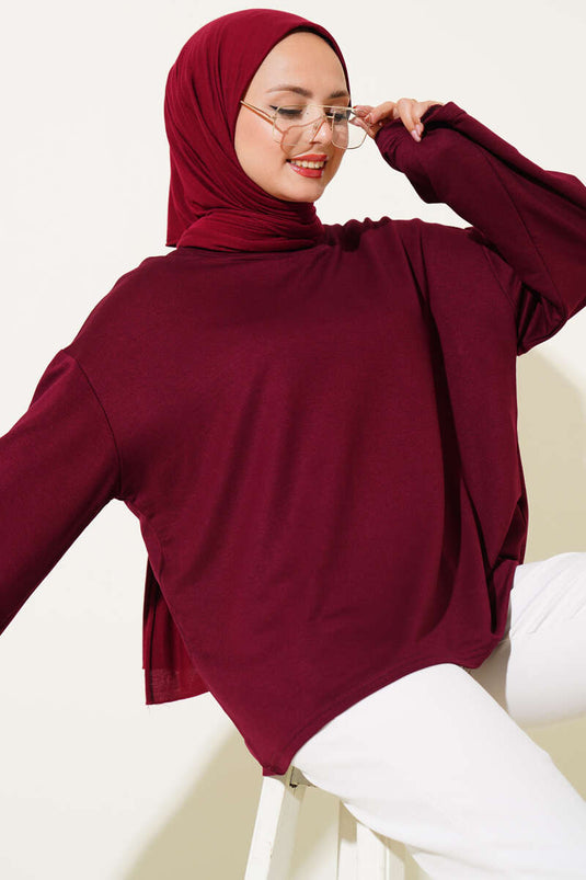 Loyşa Off-Shoulder Basic Tunic Claret Red