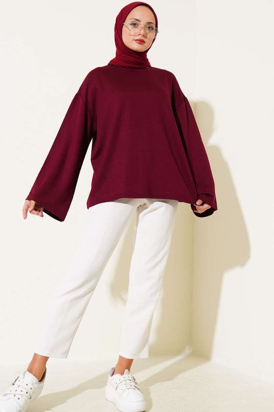 Loyşa Düşük Omuz Basic Tunik Bordo