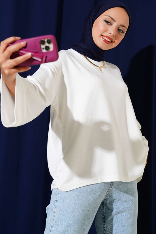 Loyşa Blusa Básica de Hombro Caído Color Marfil