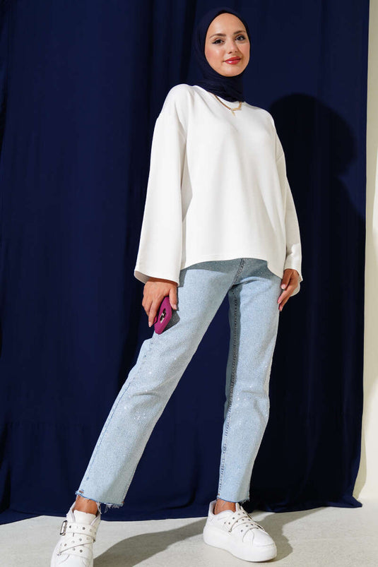 Loyşa Blusa Básica de Hombro Caído Color Marfil