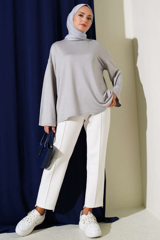 Loyşa Düşük Omuz Basic Tunik Gri