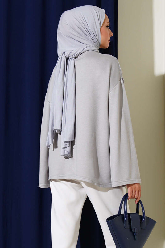 Loyşa Düşük Omuz Basic Tunik Gri