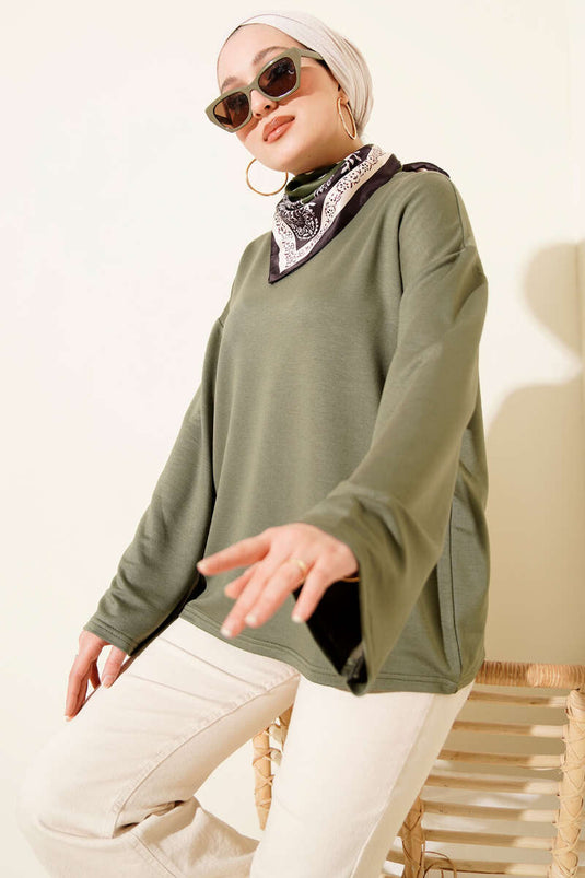 Loyşa Low Shoulder Basic Tunic Khaki