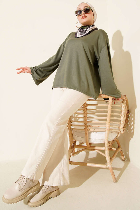 Loyşa Low Shoulder Basic Tunic Khaki