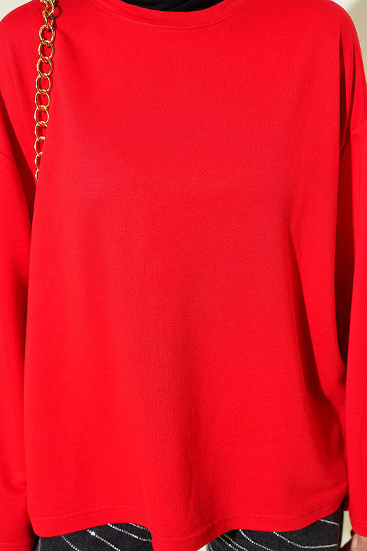Loyşa Düşük Omuz Basic Tunik Kırmızı