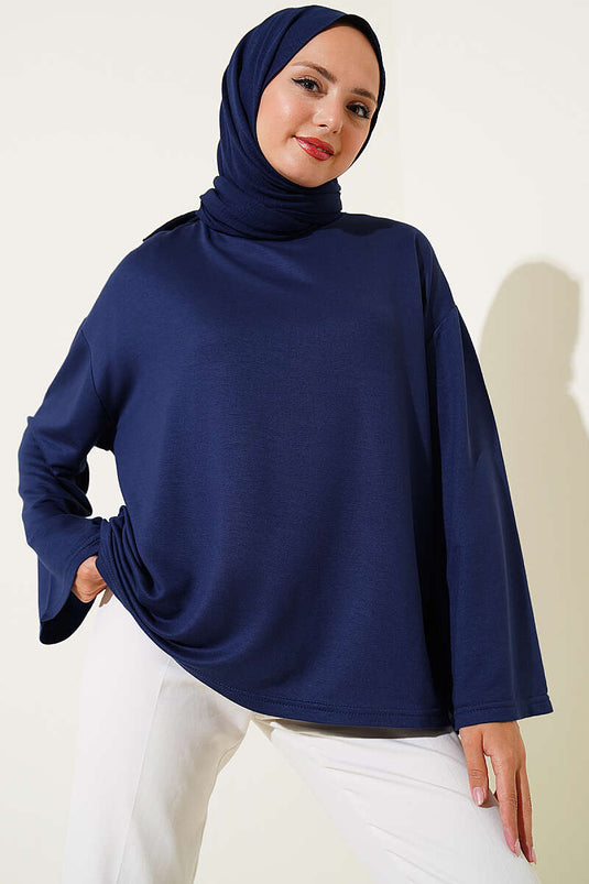 Loyşa Düşük Omuz Basic Tunik Koyu Lacivert