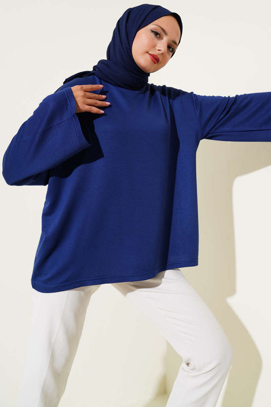 Loyşa Off-Shoulder Basic Tunic Navy Blue