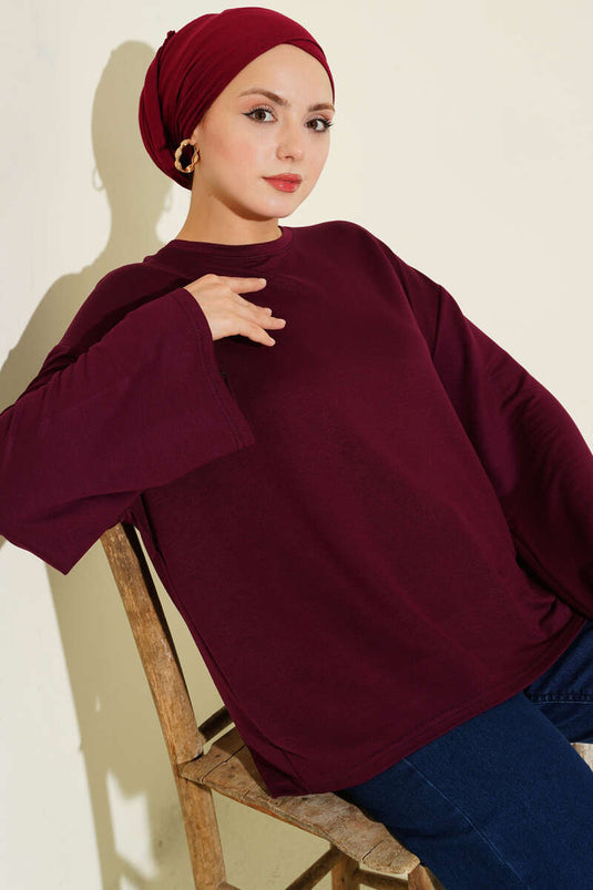 Loyşa Düşük Omuz Basic Tunik Mürdüm