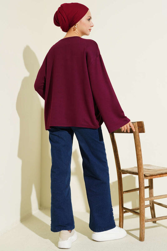 Loyşa Düşük Omuz Basic Tunik Mürdüm