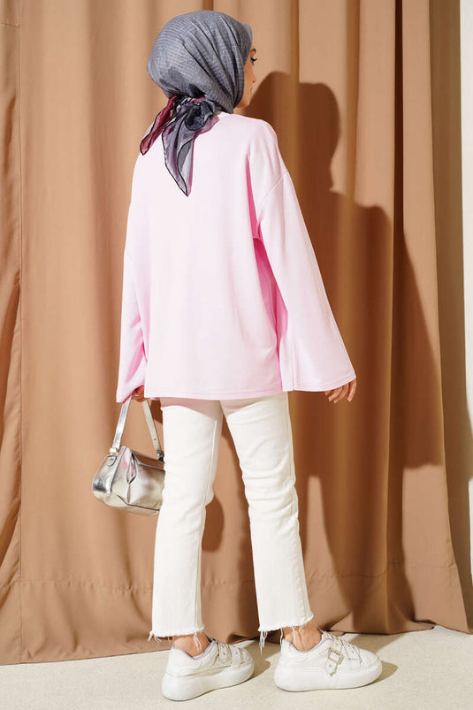 Loyşa Düşük Omuz Basic Tunik Pembe