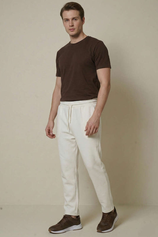 لويسا بنطلون رياضي رجالي بقصة مستقيمة بلون عاجي