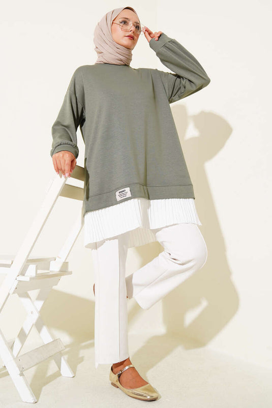 Loyşa Eteği Pileli Tunik Haki