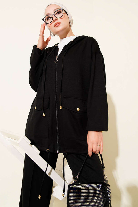 Costume deux pièces à capuche et poche zippée Loyşa noir