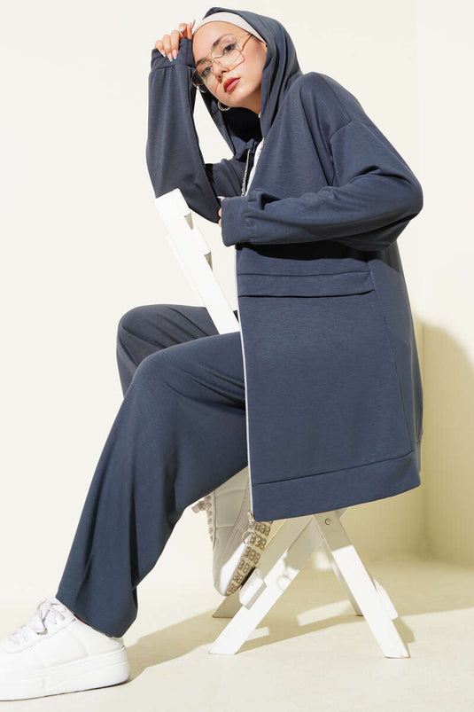 Loyşa tweedelig pak met rits en capuchon, rook