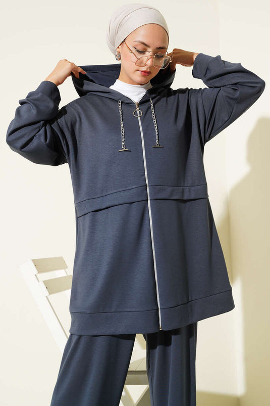 Loyşa tweedelig pak met rits en capuchon, rook