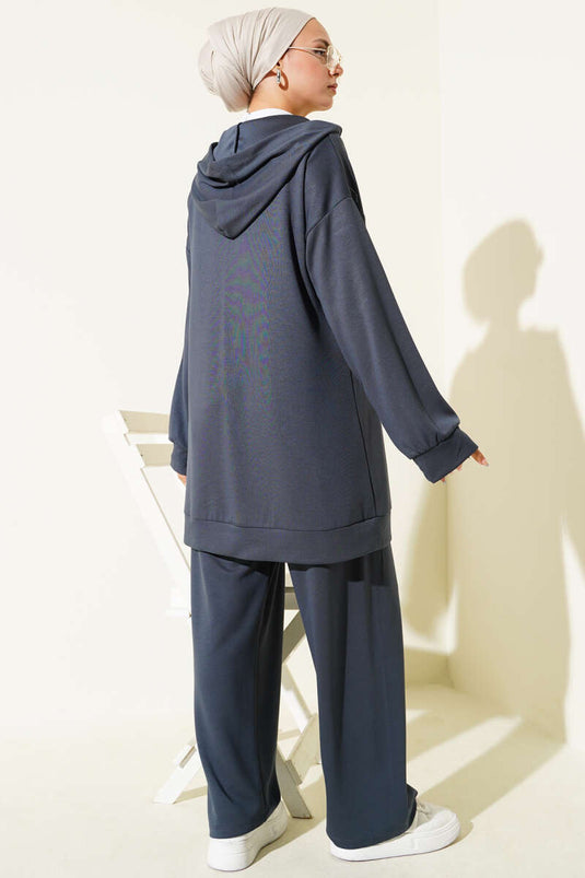 Loyşa tweedelig pak met rits en capuchon, rook