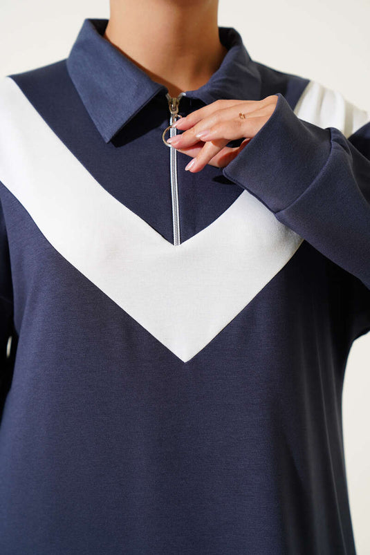 Loyşa Zippered V-Striped Two Piece Suit Smoke