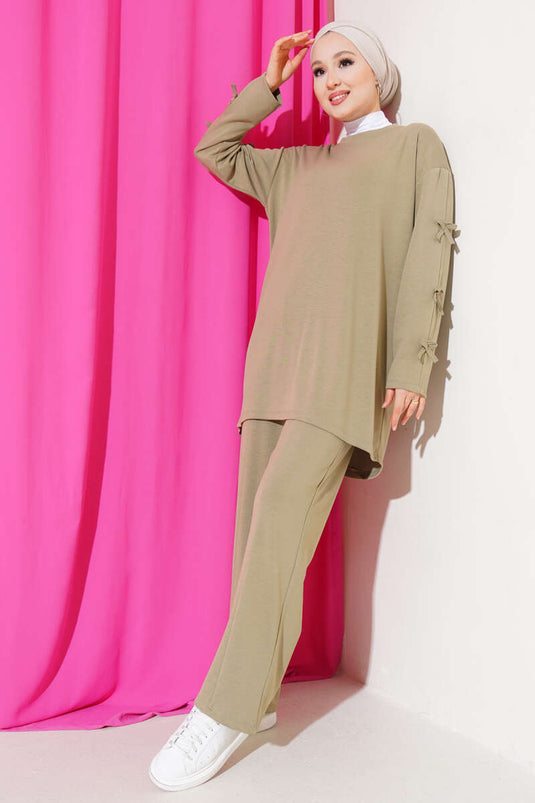 Loyşa Bow Detail Two-Piece Set Mint Green