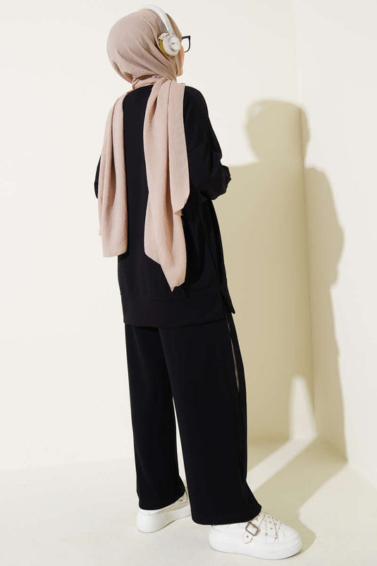 Loyşa Garni Gestreifter Zweiteiler Schwarz