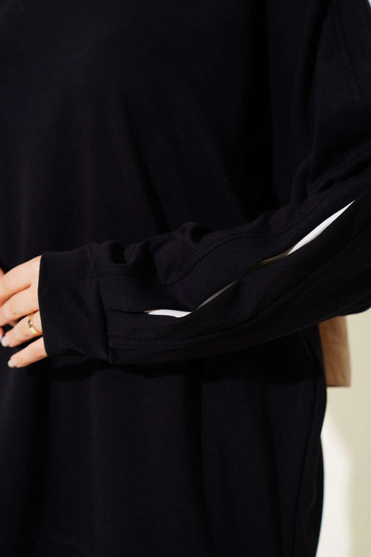 Loyşa Garni Gestreifter Zweiteiler Schwarz