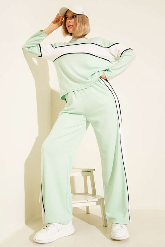 طقم سويت شيرت لويشا مزين من قطعتين، لون نعناعي