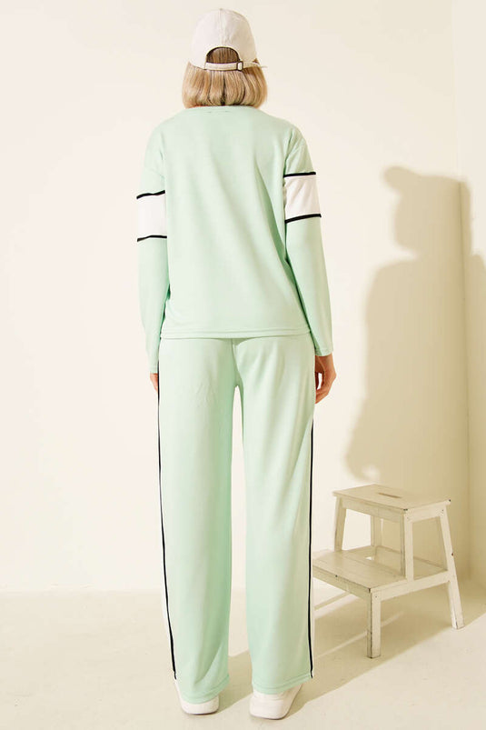 طقم سويت شيرت لويشا مزين من قطعتين، لون نعناعي