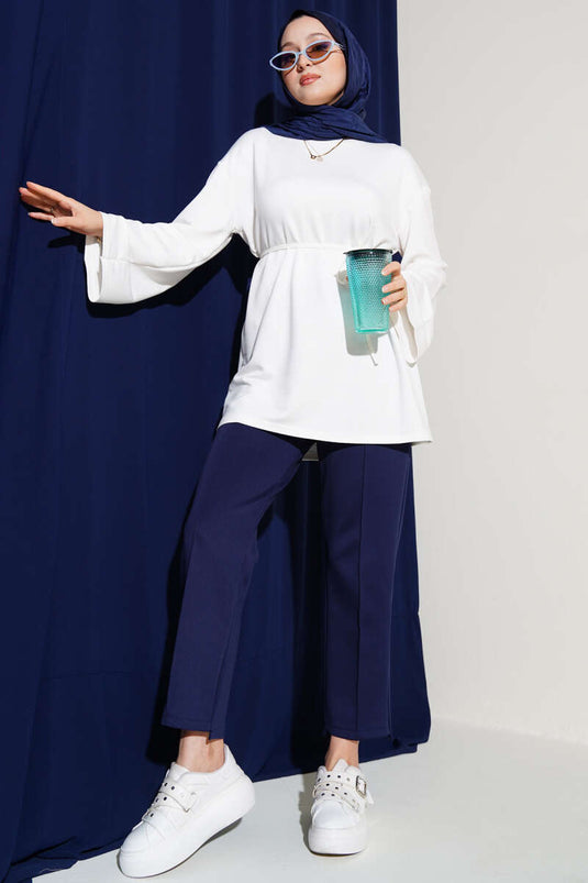 Loyşa Wide Sleeved Rope Belted Tunic Ecru