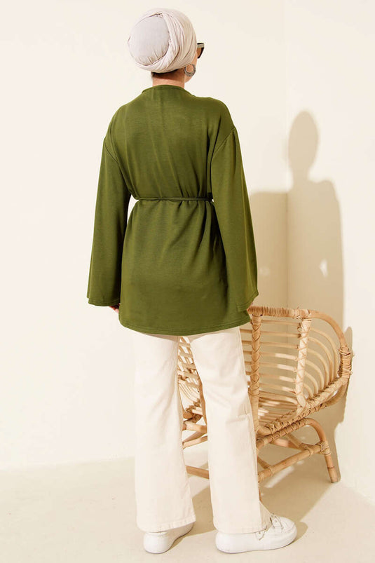 Loyşa Geniş Kollu İp Kuşaklı Tunik Haki