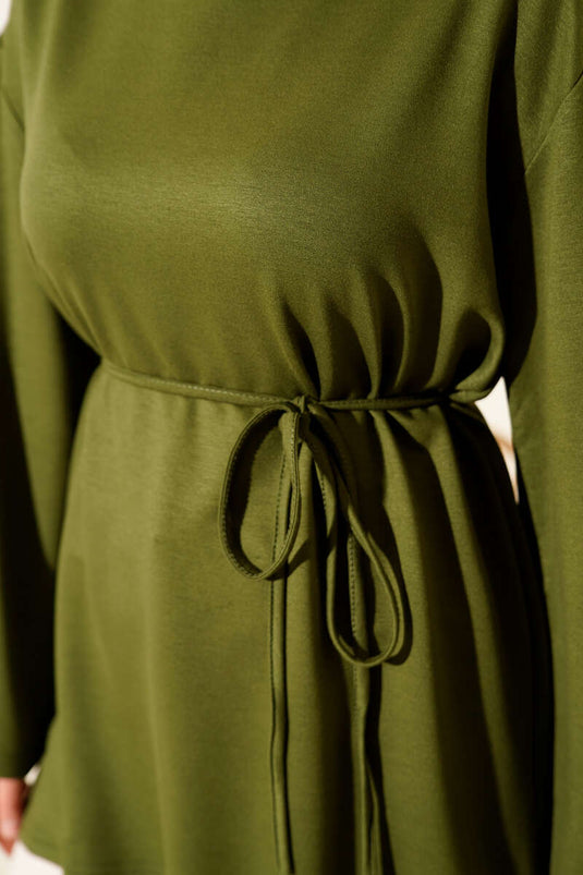 Loyşa Geniş Kollu İp Kuşaklı Tunik Haki