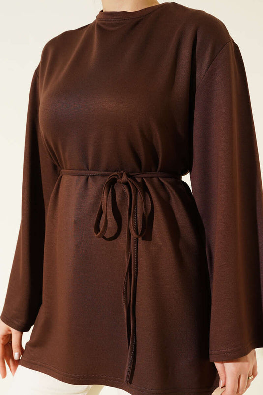 Loyşa Wide-Sleeved Rope-Belted Tunic Coffee