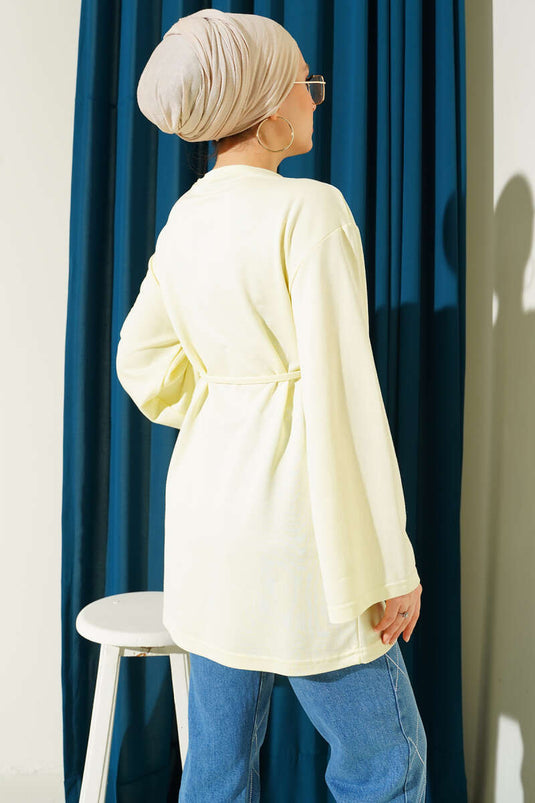Loyşa Weitärmelige Tunika mit Gürtel aus Schnur Gelb