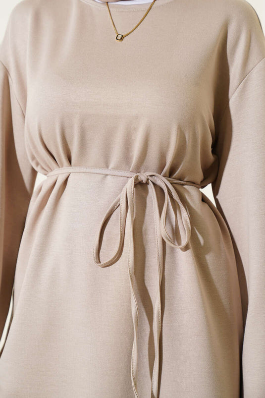 Loysha Wide Sleeve Rope Belted Tunic Stone