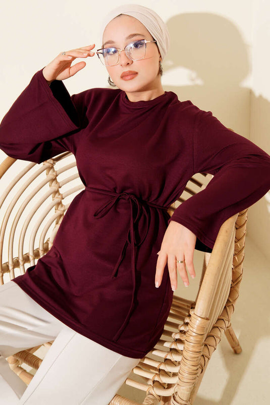 Loyşa Geniş Kollu İp Kuşaklı Tunik Vişne