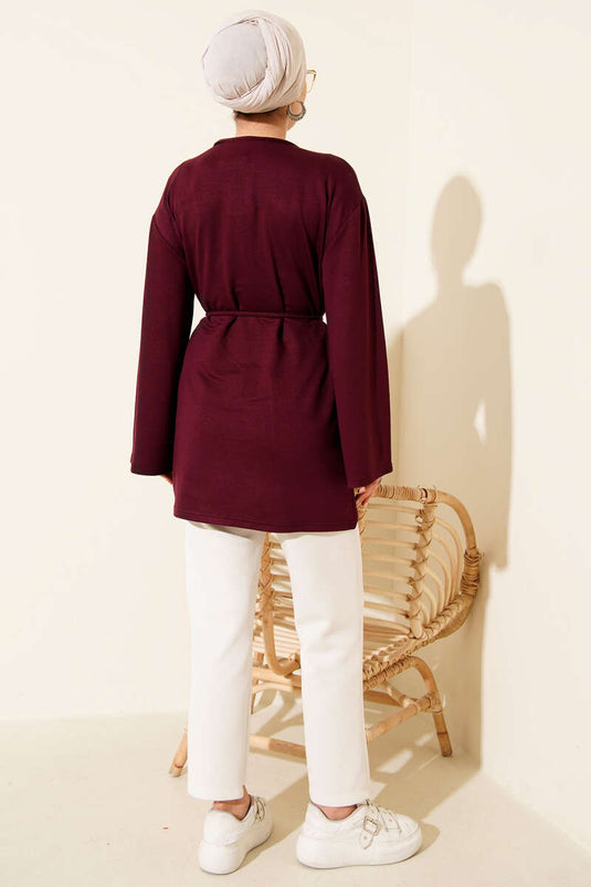 Loyşa Wide Sleeved Rope Belted Tunic Cherry