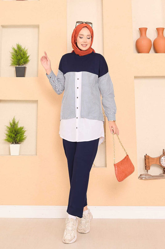 Ensemble deux pièces Loysha avec hijab et chemise bleu marine