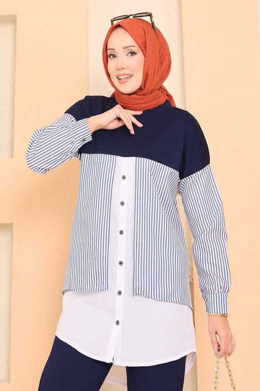 Ensemble deux pièces Loysha avec hijab et chemise bleu marine