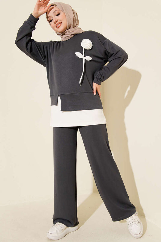 Ensemble deux pièces Loysa à motif rose, gris fumé