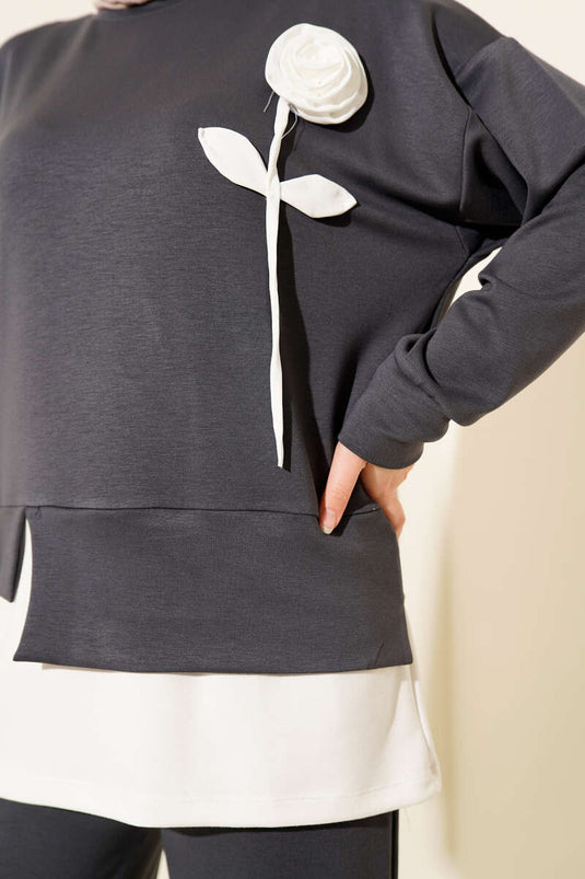 Ensemble deux pièces Loysa à motif rose, gris fumé