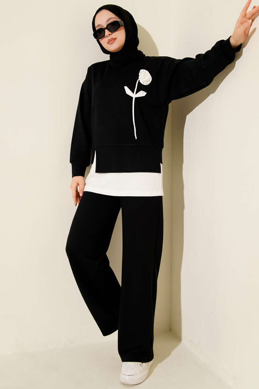 Ensemble deux pièces Loisha à motif rose noir