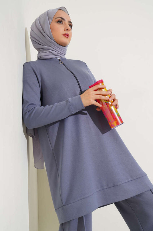 Costume deux pièces Loyşa avec col juge et fermeture éclair, gris ardoise