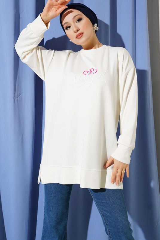 Loyşa I Love You Printed Tunic Ecru