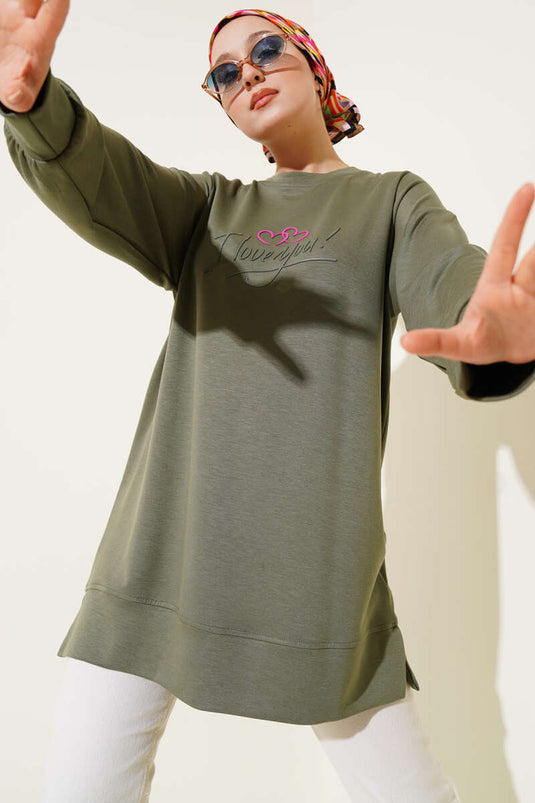 Loyşa „I Love You“-Tunika mit Print in Khaki