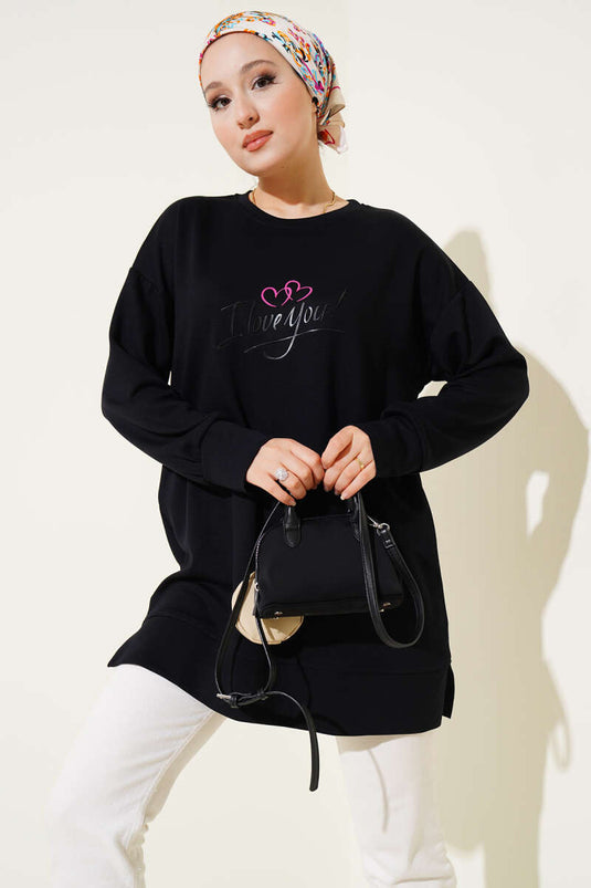 Loyşa Tunika mit „I Love You“-Print, Schwarz