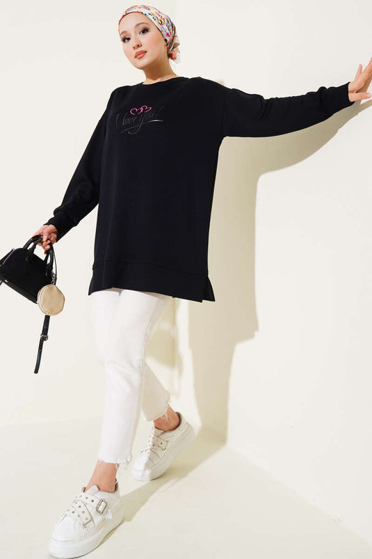 Loyşa Tunika mit „I Love You“-Print, Schwarz