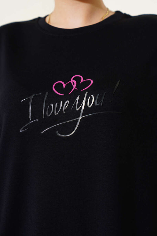 Loyşa Tunika mit „I Love You“-Print, Schwarz