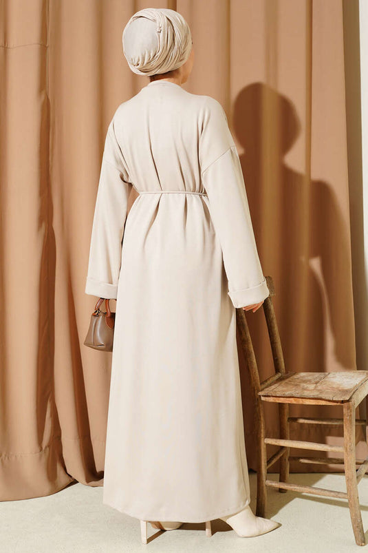 Loyşa Kleid mit doppelten Ärmeln und Seilgürtel, Beige