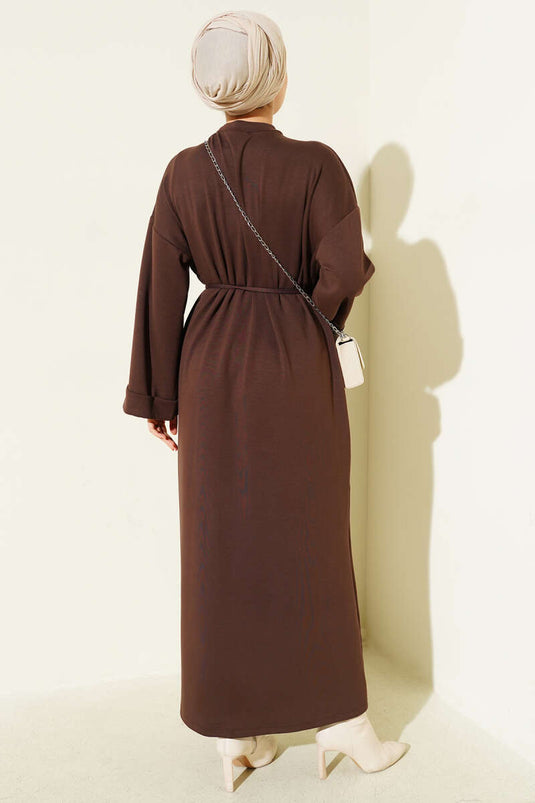 Loisha Double Sleeve Dress with Strappy Belt, Coffee