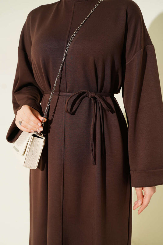 Loisha Double Sleeve Dress with Strappy Belt, Coffee