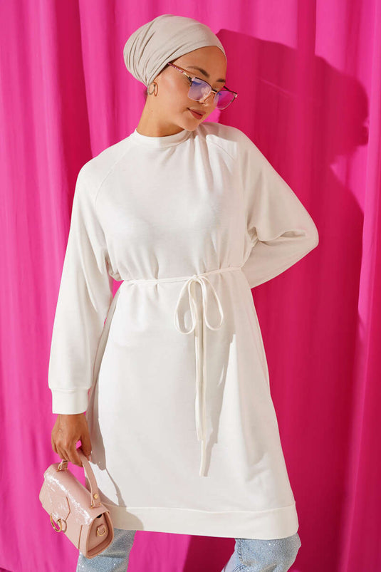 Loyşa İp Kuşaklı Uzun Tunik Ekru